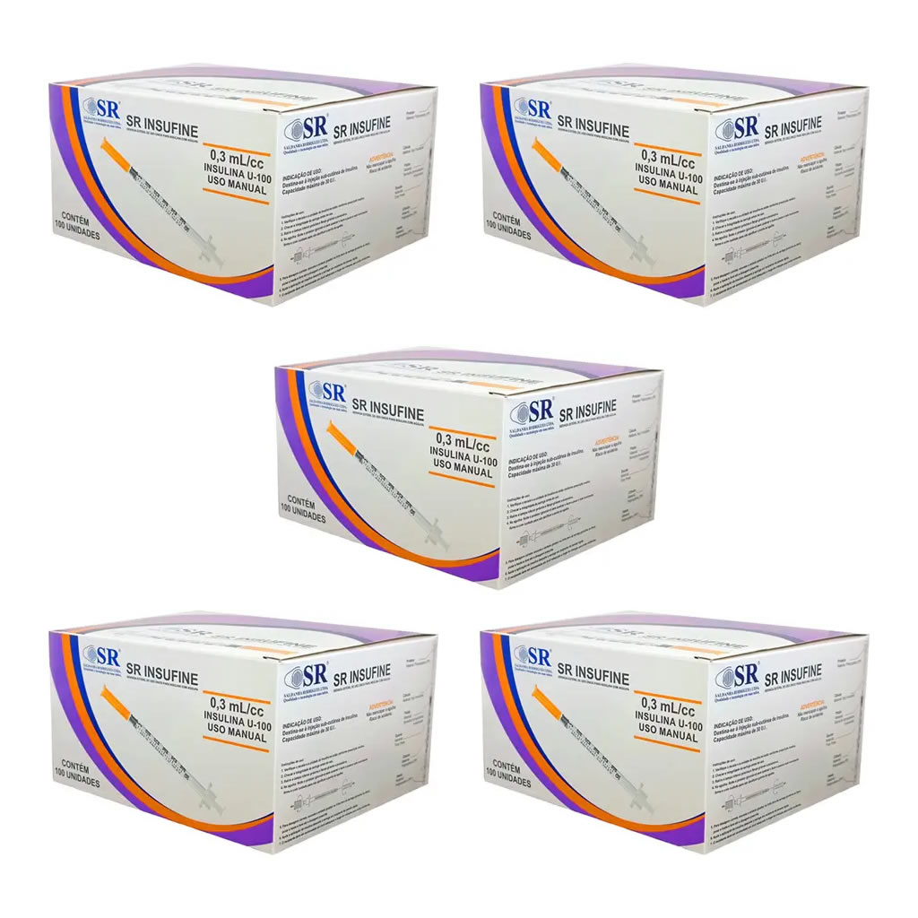 Kit 500un Seringa Insulina 0,3ml 6x0,25mm Agulha Fixa 31g Sr Capacidade Em Volume 0.3 Ml